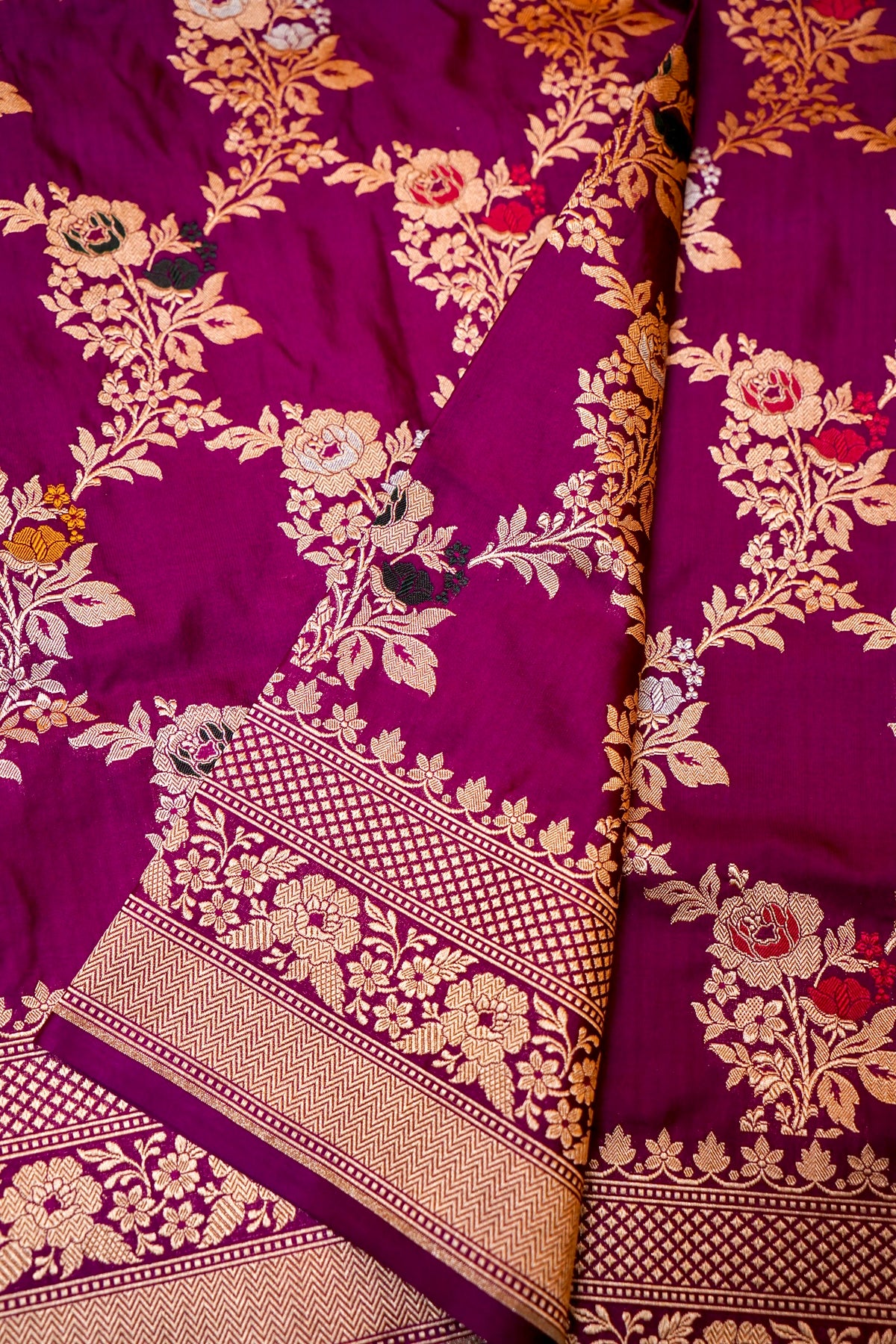 Handwoven Magenta Banarasi Katan Silk Saree