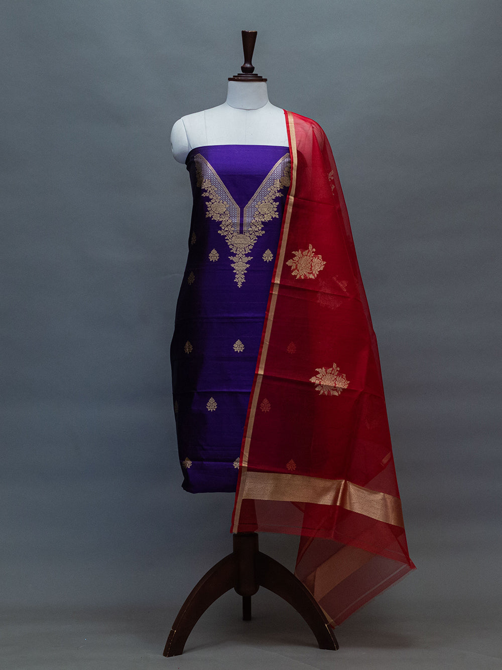 Handwoven Violet Banarasi Katan Silk Suit