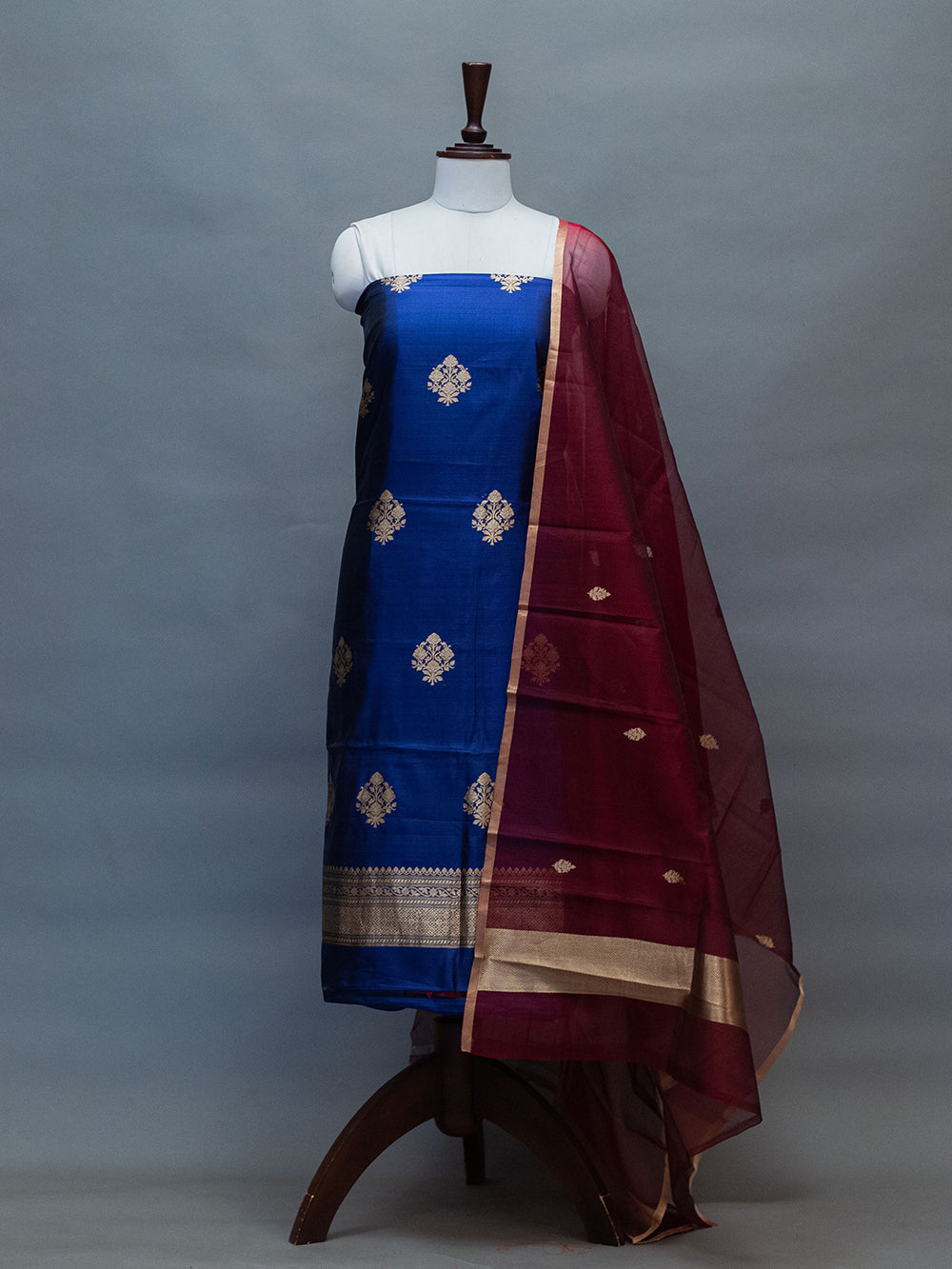 Handwoven Blue Banarasi Katan Silk Suit