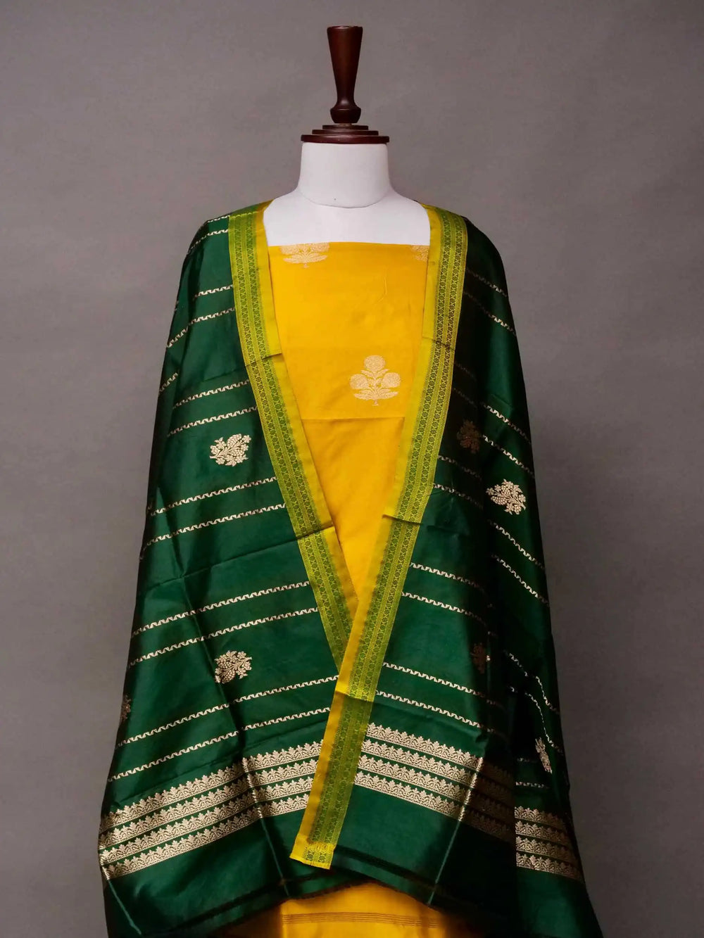 Handwoven Banarasi Yellow Katan Silk Suit
