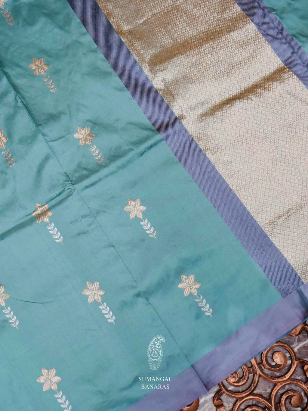 Handwoven Powder Blue Banarasi Katan Silk Saree