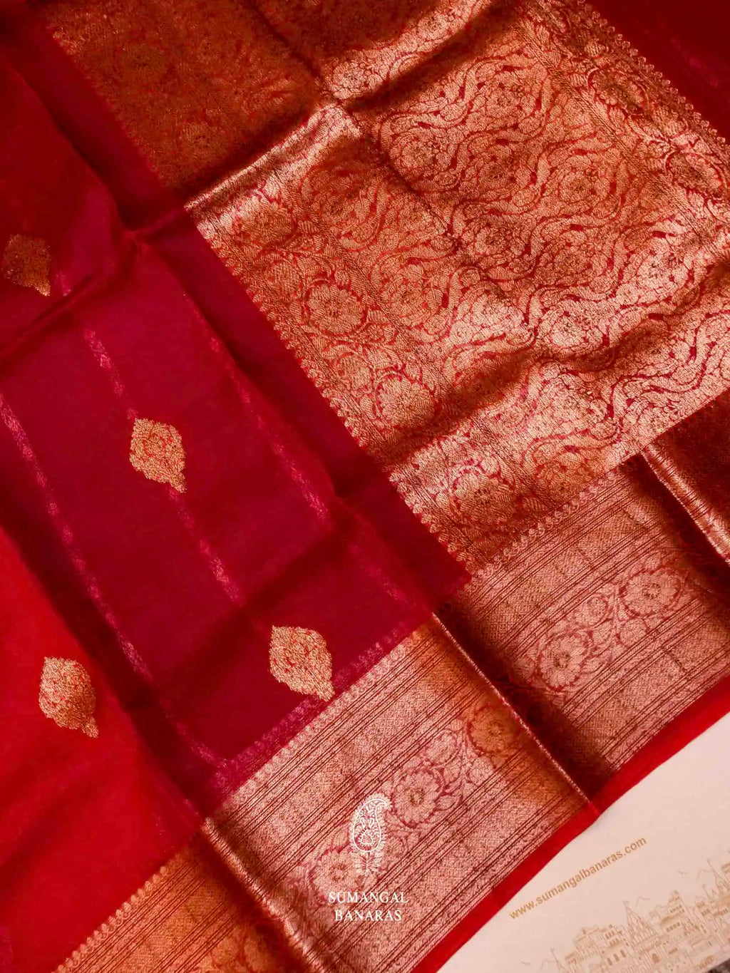 Handwoven Red Banarasi Kora Silk Saree