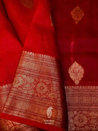 Handwoven Red Banarasi Kora Silk Saree