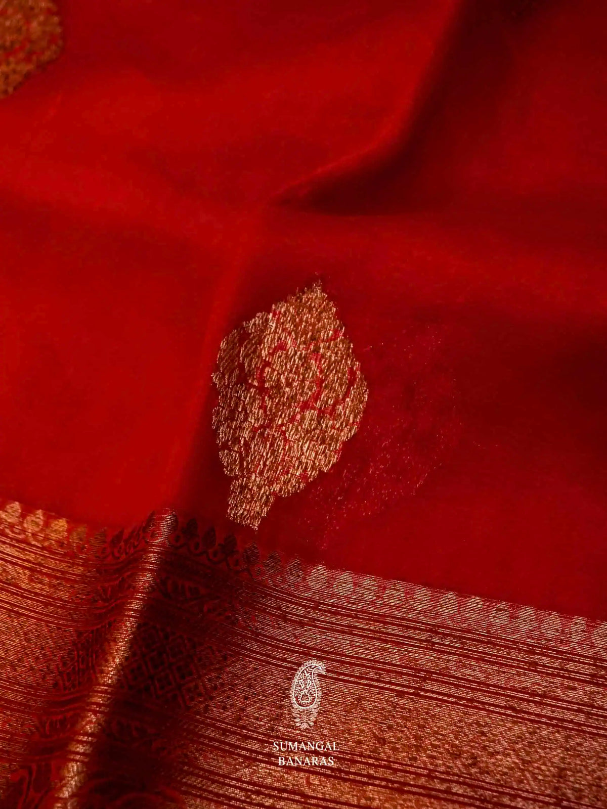 Handwoven Red Banarasi Kora Silk Saree