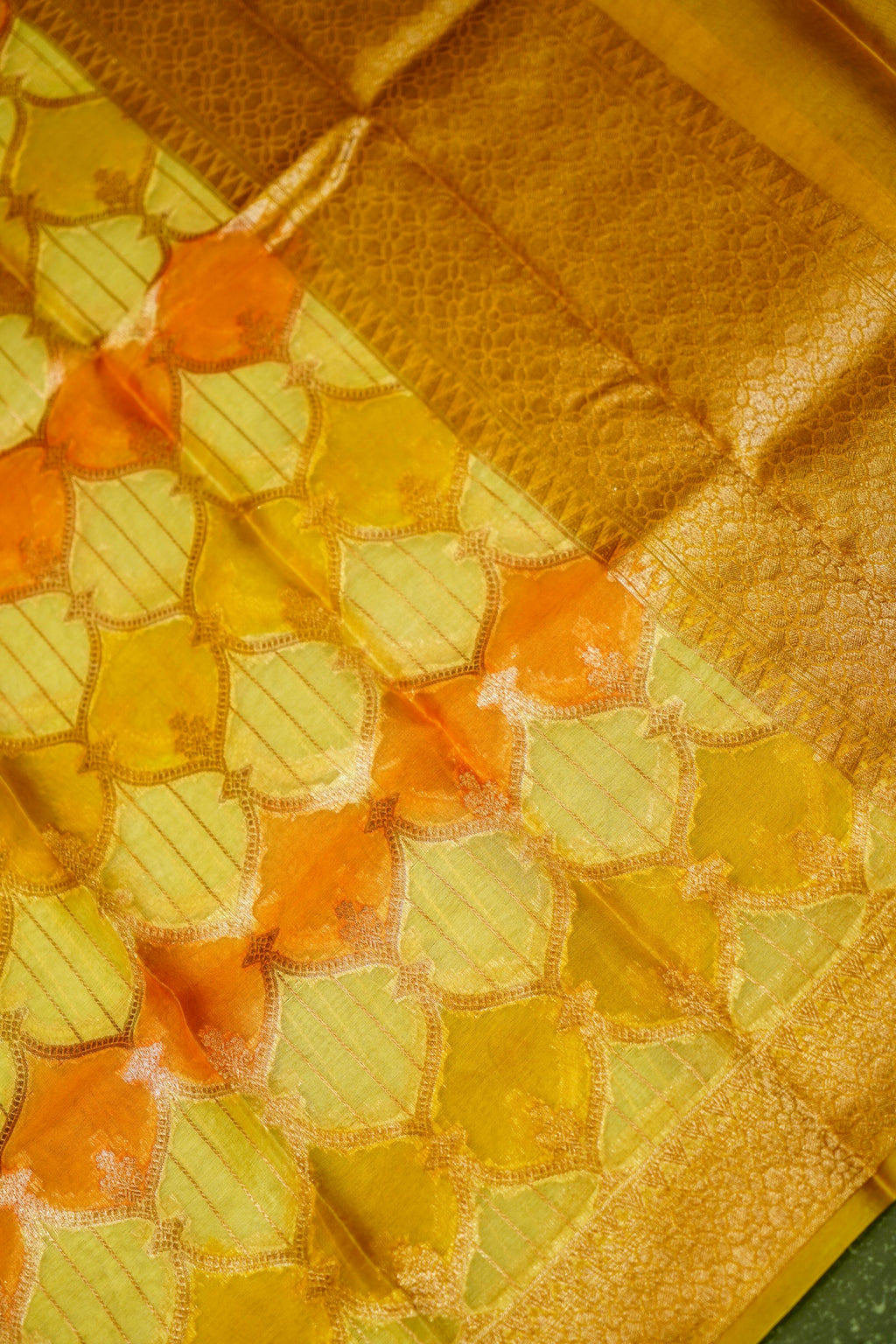 Handwoven Yellow Banarasi Tissue silk Suit