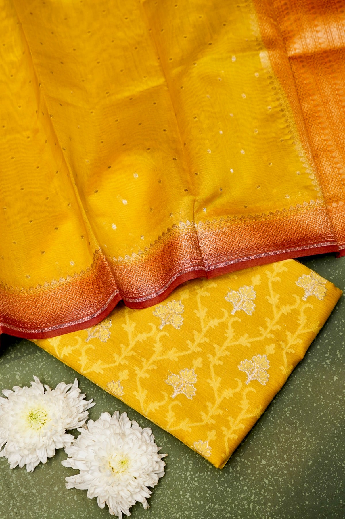 Handwoven Yellow Banarasi Moonga Silk Suit