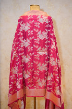 Handwoven Magenta Banarasi Katan Silk Dupatta
