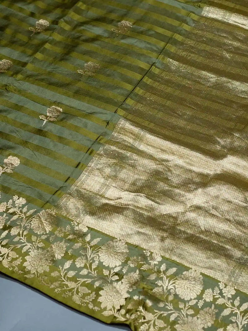 Handwoven Olive Green Banarasi Katan Silk Saree