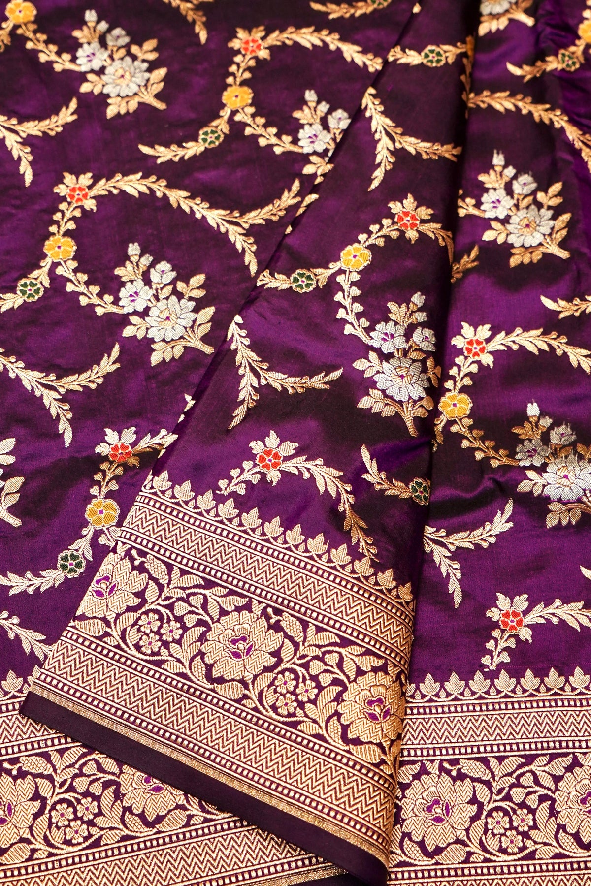 Handwoven Dark Purple Banarasi Katan Silk Saree