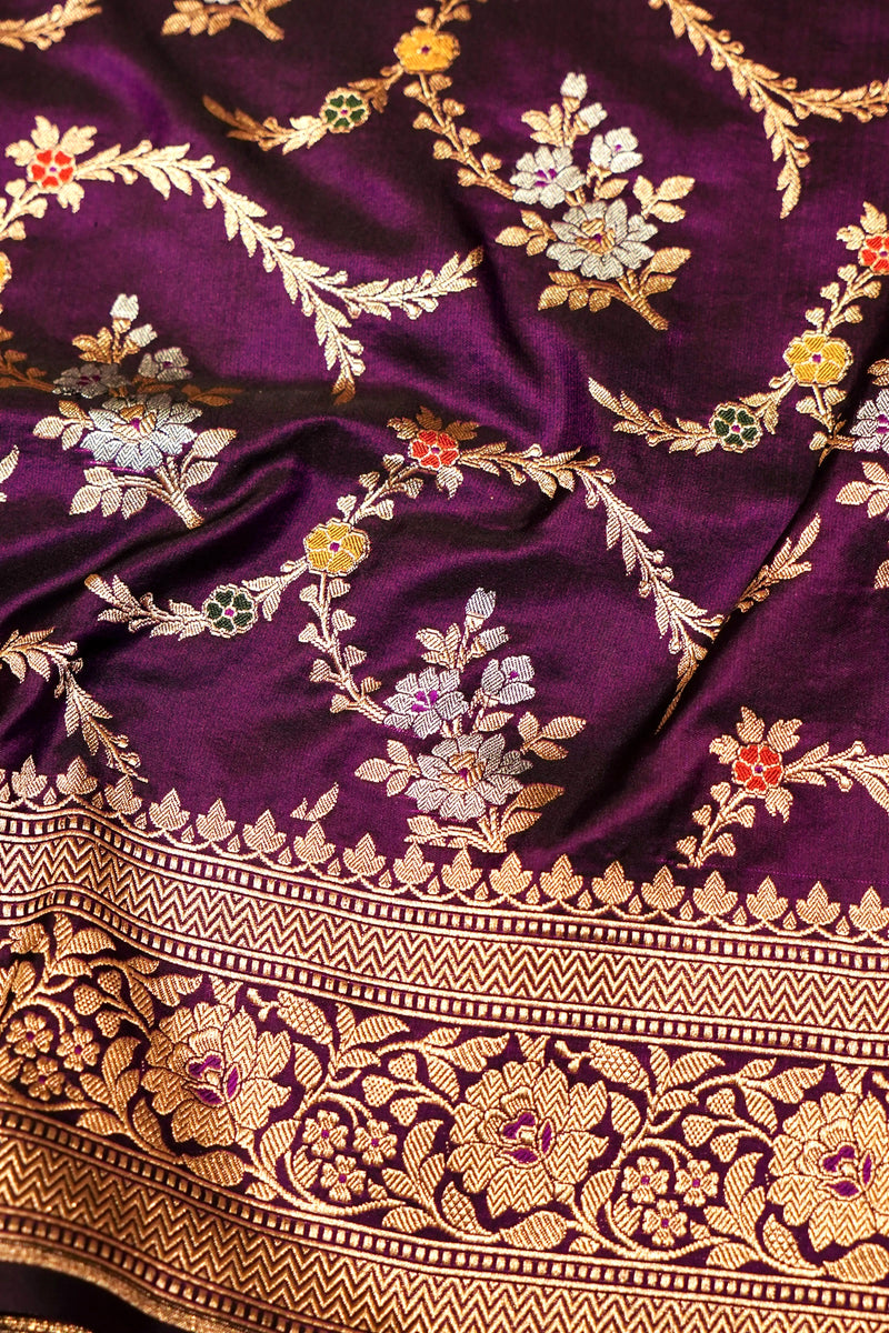 Handwoven Dark Purple Banarasi Katan Silk Saree