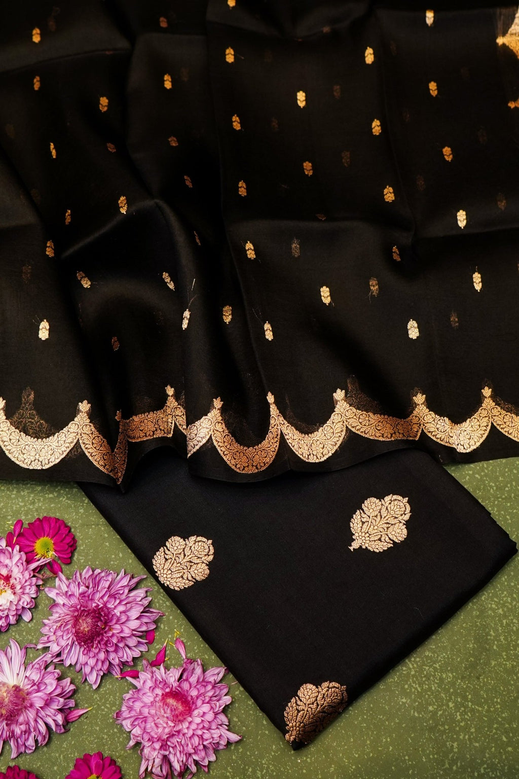 Handwoven Black Banarasi Moonga Silk Suit