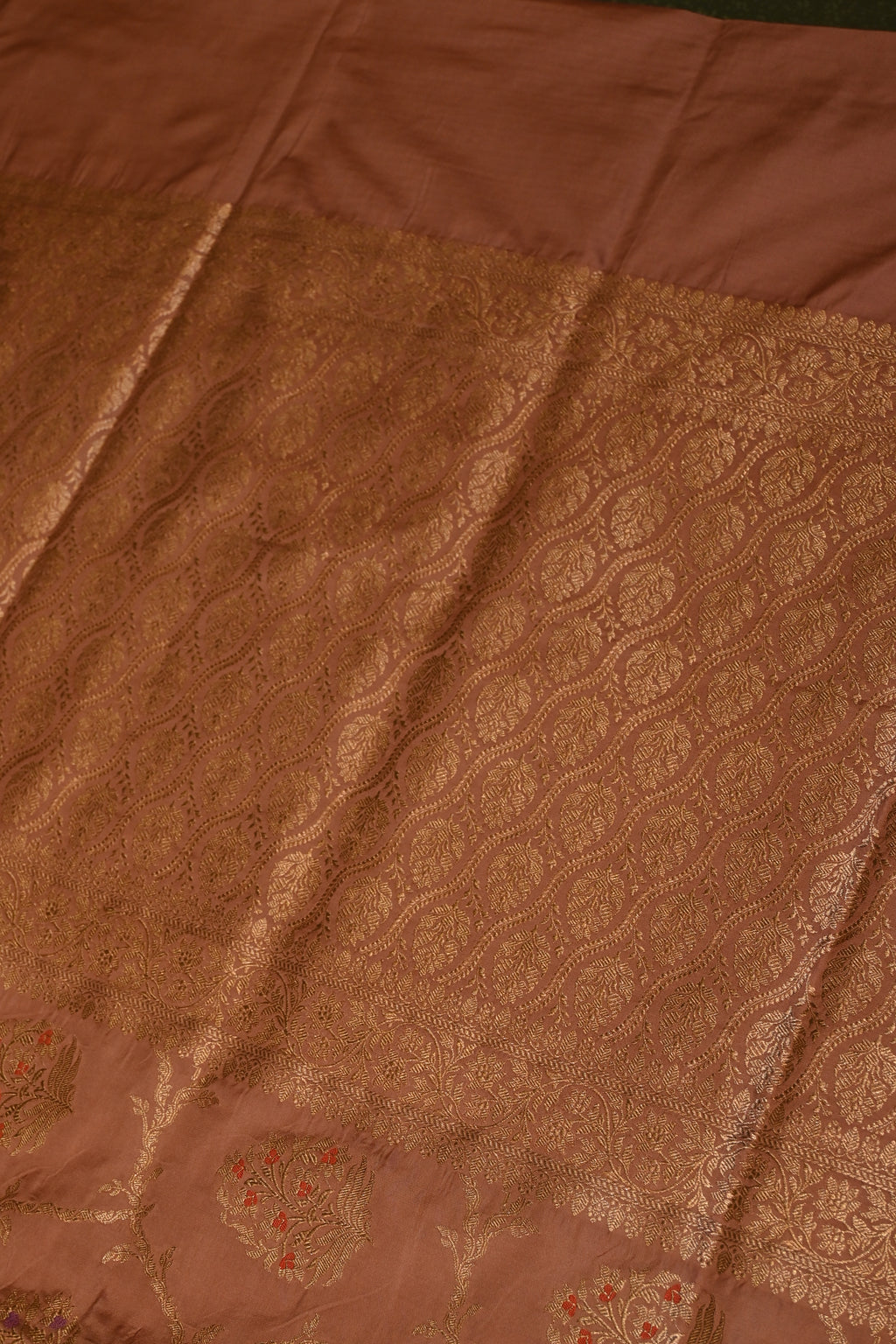 Handwoven Rose Gold Banarasi Katan Silk Saree