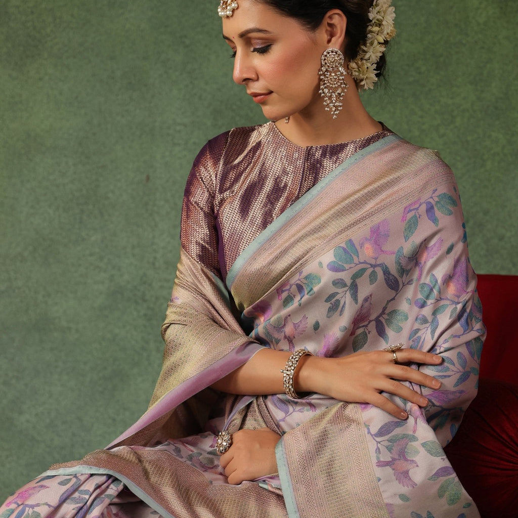Boond | Handwoven Chaise Mauve Banarasi Katan Silk Saree