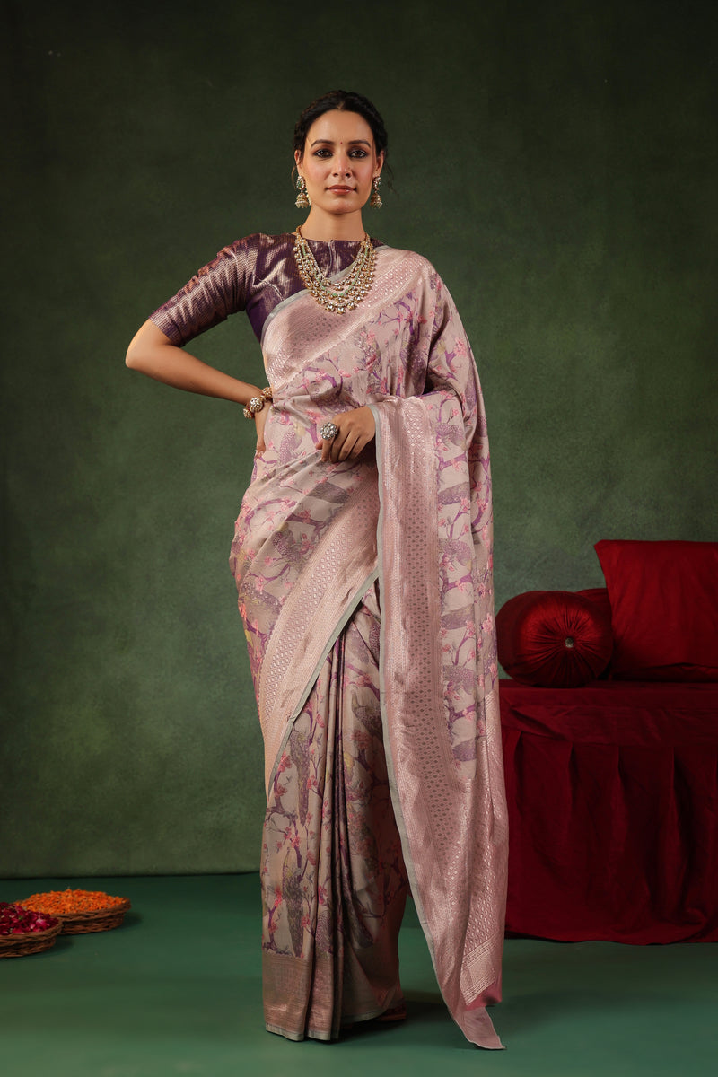 Sawan | Handwoven Rose Gold Banarasi Katan Silk Saree