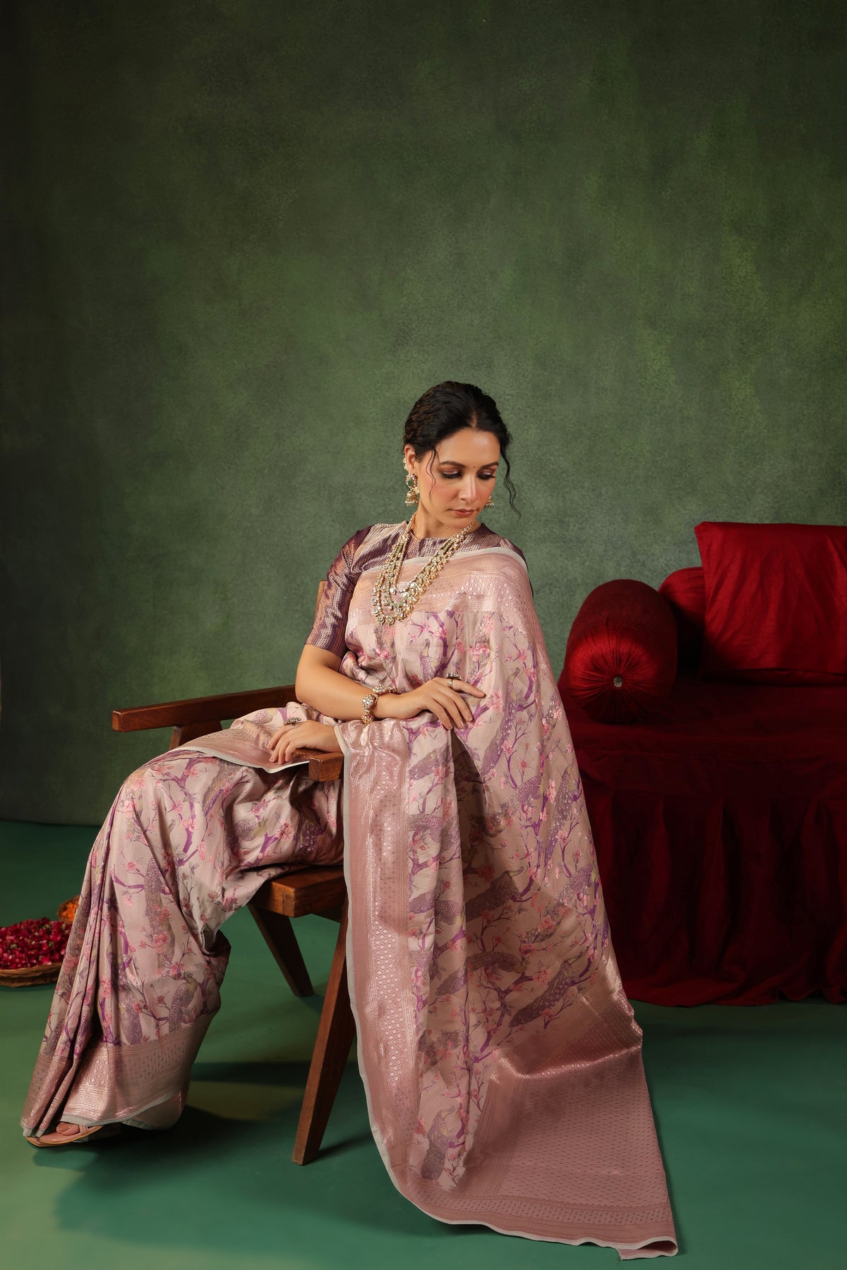 Sawan | Handwoven Rose Gold Banarasi Katan Silk Saree