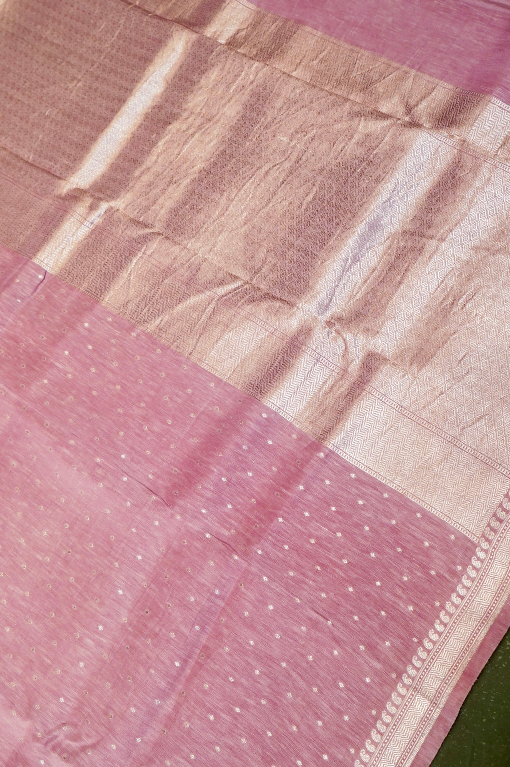 Handwoven Baby Pink Banarasi Linen Silk Saree