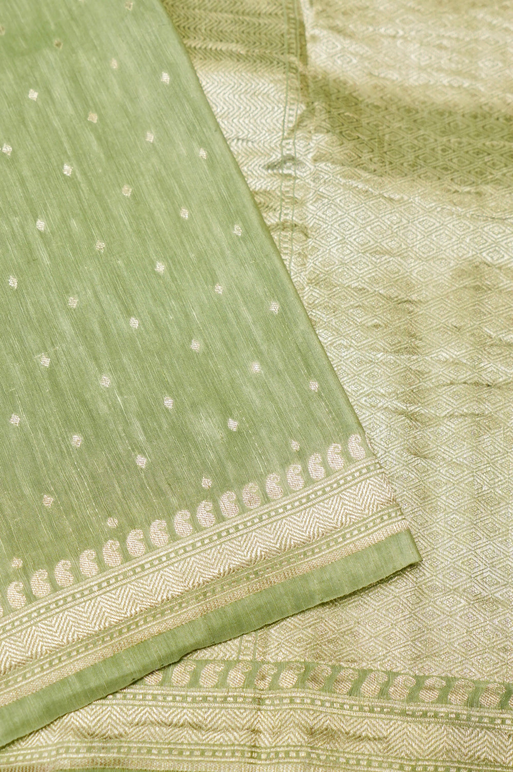 Handwoven Pista Green Banarasi Linen Silk Saree