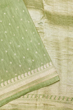 Handwoven Pista Green Banarasi Linen Silk Saree