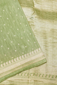 Handwoven Pista Green Banarasi Linen Silk Saree