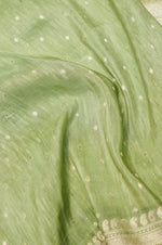 Handwoven Pista Green Banarasi Linen Silk Saree