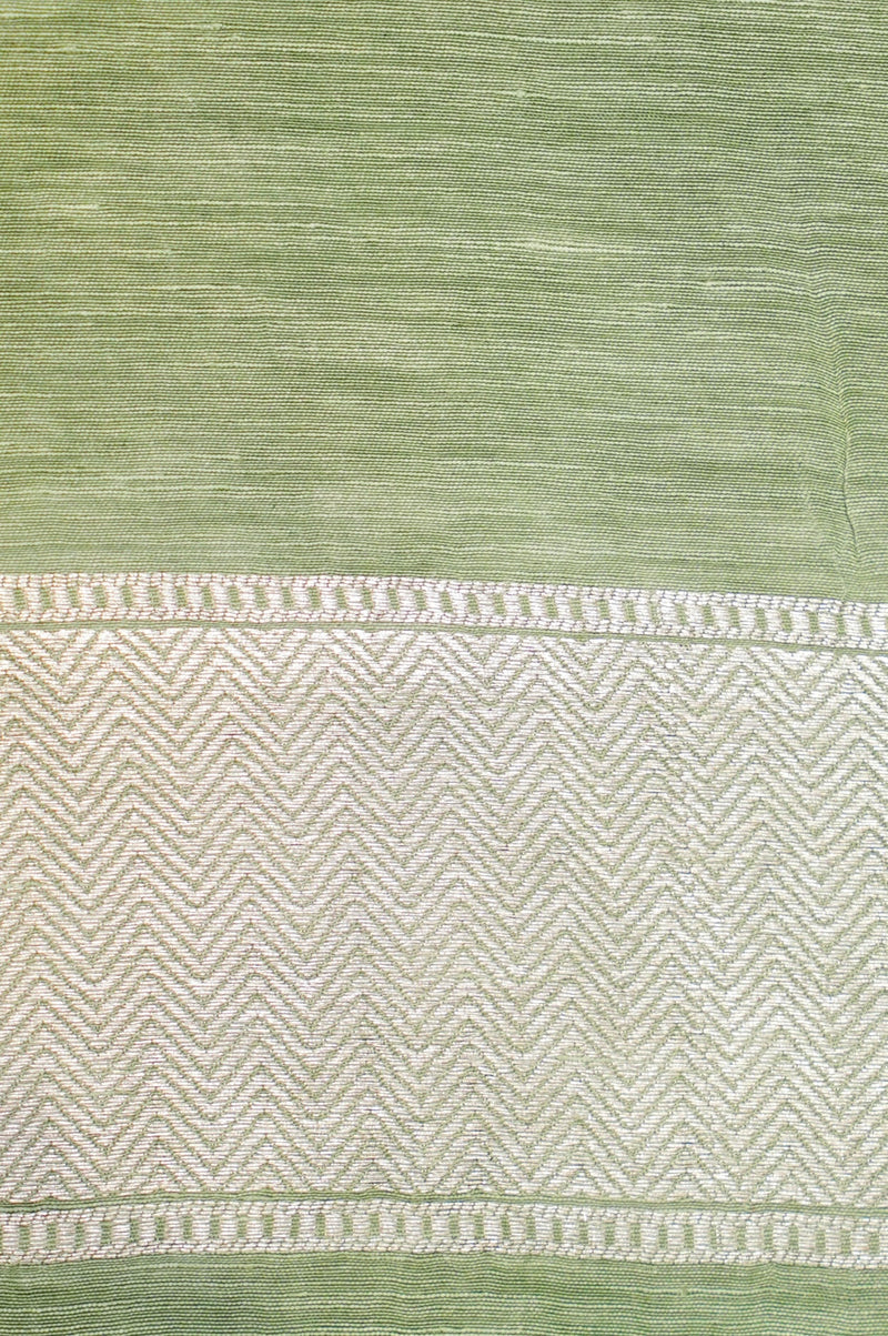 Handwoven Pista Green Banarasi Linen Silk Saree