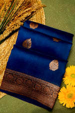 Handwoven Navy Blue Banarasi Organza Saree