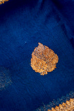 Handwoven Navy Blue Banarasi Organza Saree