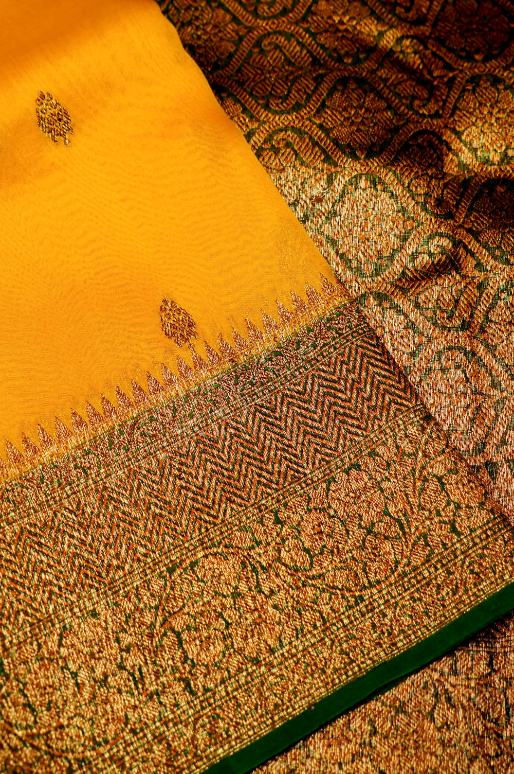 Handwoven Yellow Banarasi Organza Saree