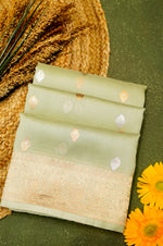 Handwoven Pastel Green Banarasi Organza Saree