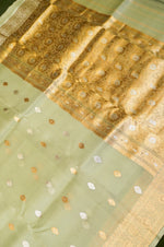 Handwoven Pastel Green Banarasi Organza Saree