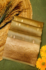 Handwoven Olive Green Banarasi Organza Saree
