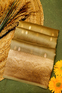 Handwoven Olive Green Banarasi Organza Saree