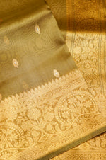 Handwoven Olive Green Banarasi Organza Saree