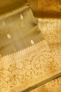 Handwoven Olive Green Banarasi Organza Saree