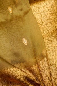 Handwoven Olive Green Banarasi Organza Saree