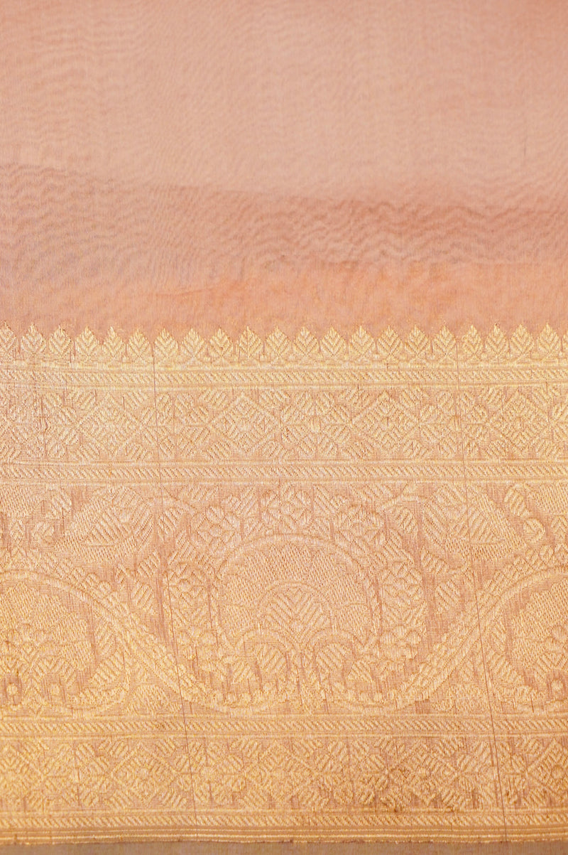 Handwoven Peach Banarasi Organza Saree