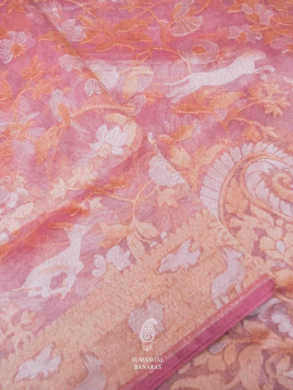 Handwoven Shimmery Pink Tissue Silk Saree