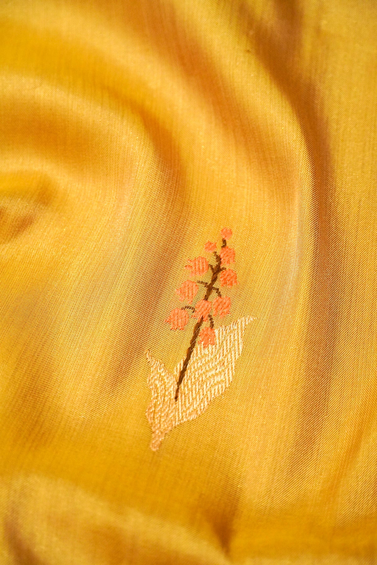 Handwoven Golden Yellow Kora Silk Saree