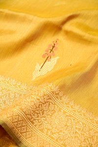 Handwoven Golden Yellow Kora Silk Saree