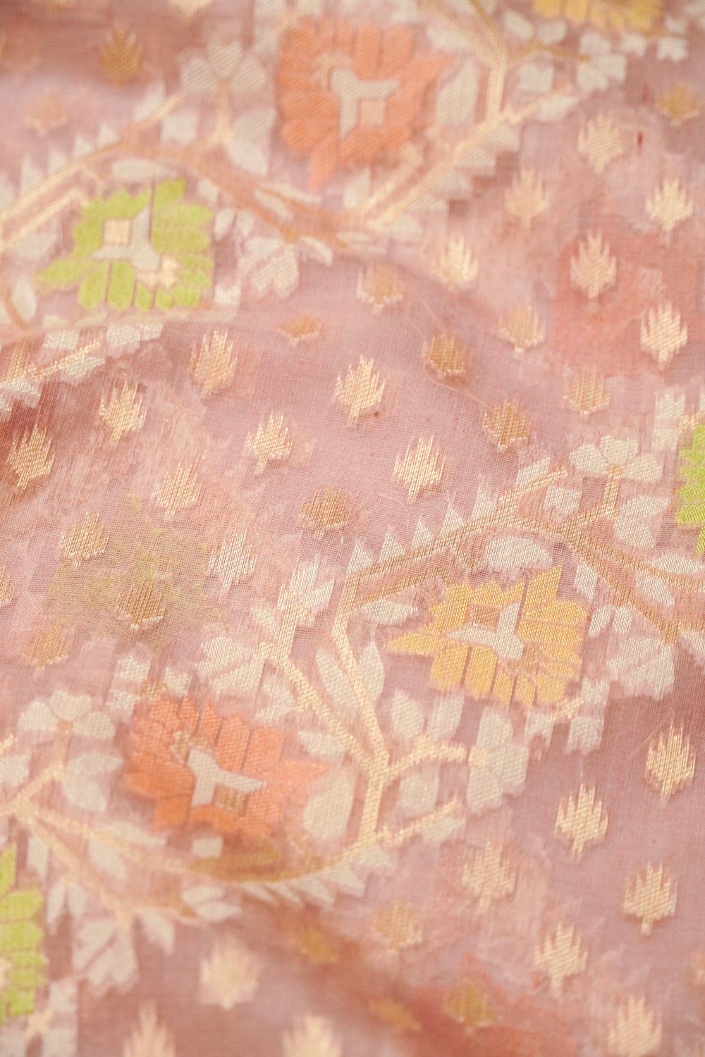 Handwoven Light Pink Kora Silk Saree