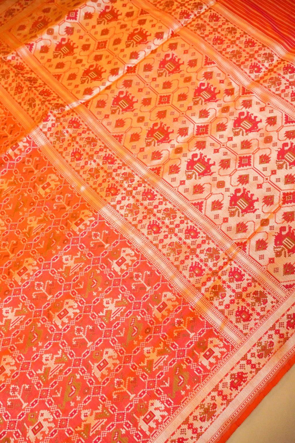 Handwoven Pinkish Red Banarasi Patola Katan Silk Saree