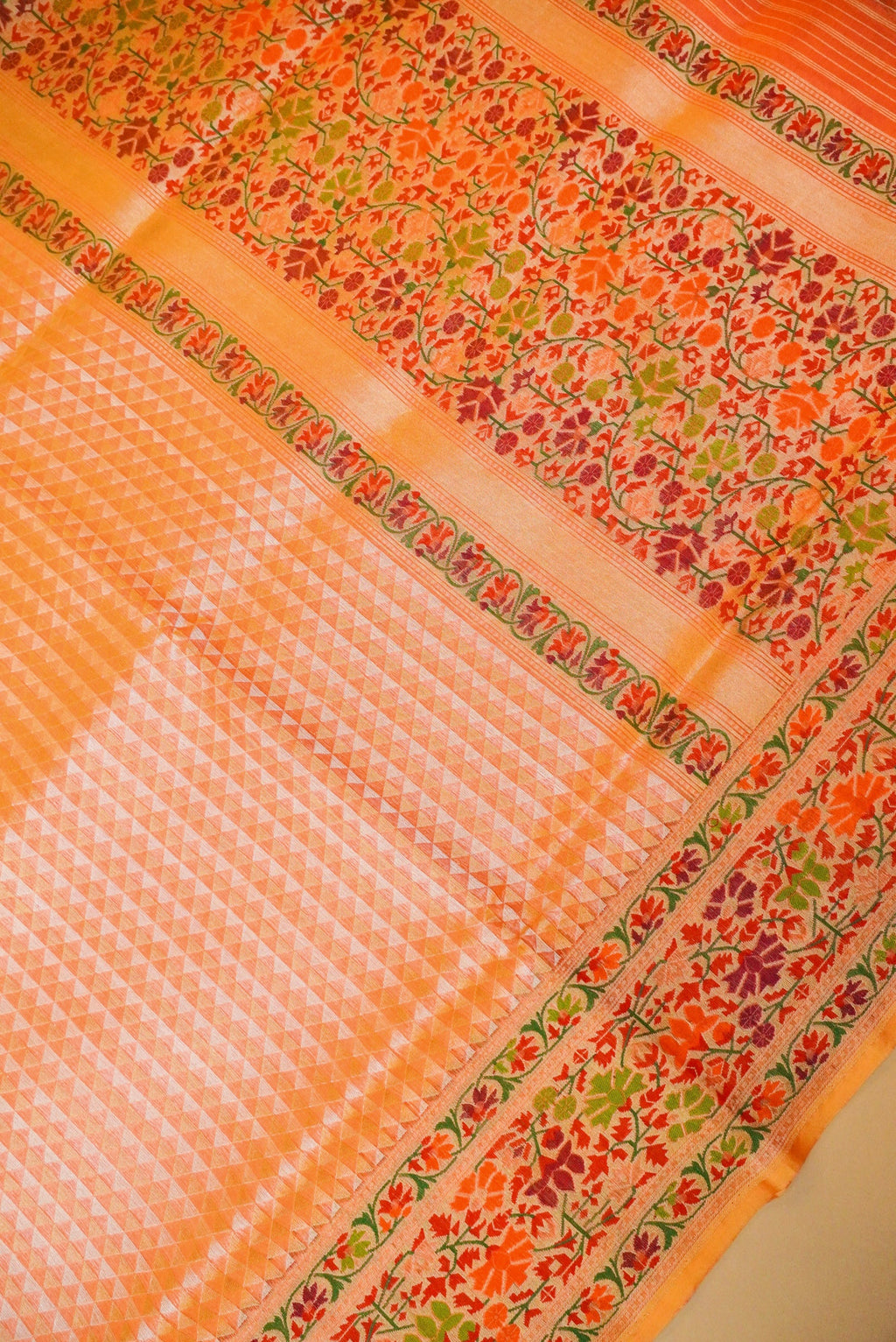 Handwoven Orange Banarasi Organza Silk Saree