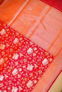 Handwoven Red Banarasi Shikargah Katan Silk Saree