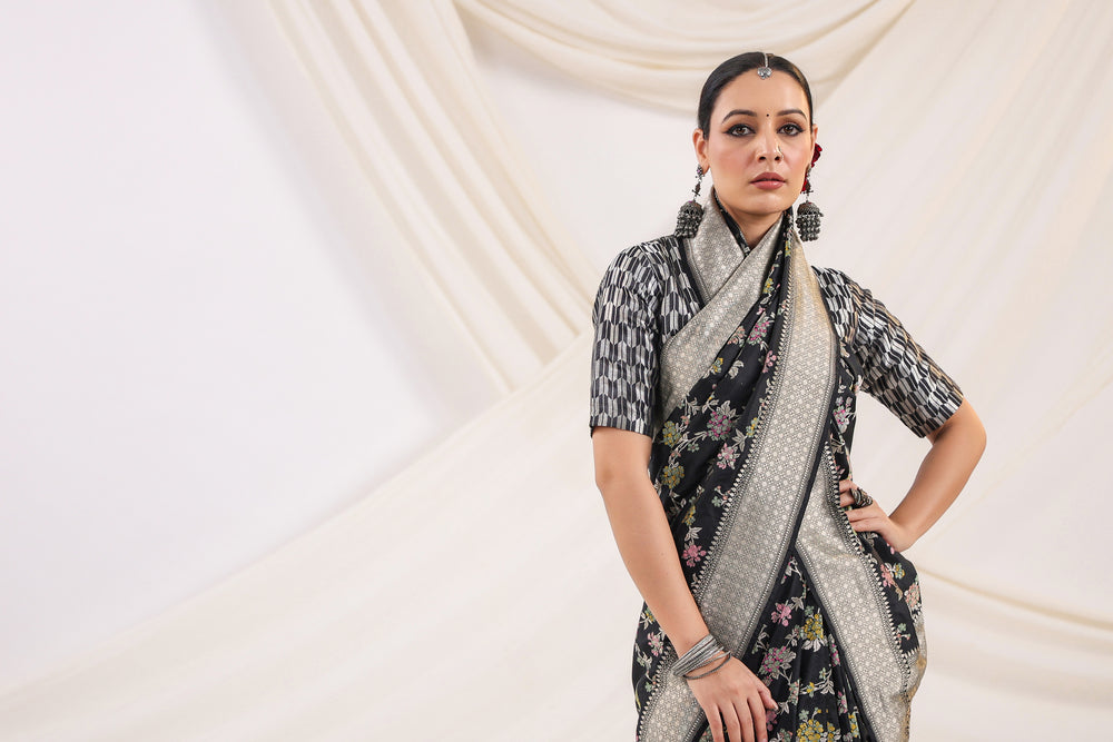 Handwoven Banarasi Black Katan Silk Saree
