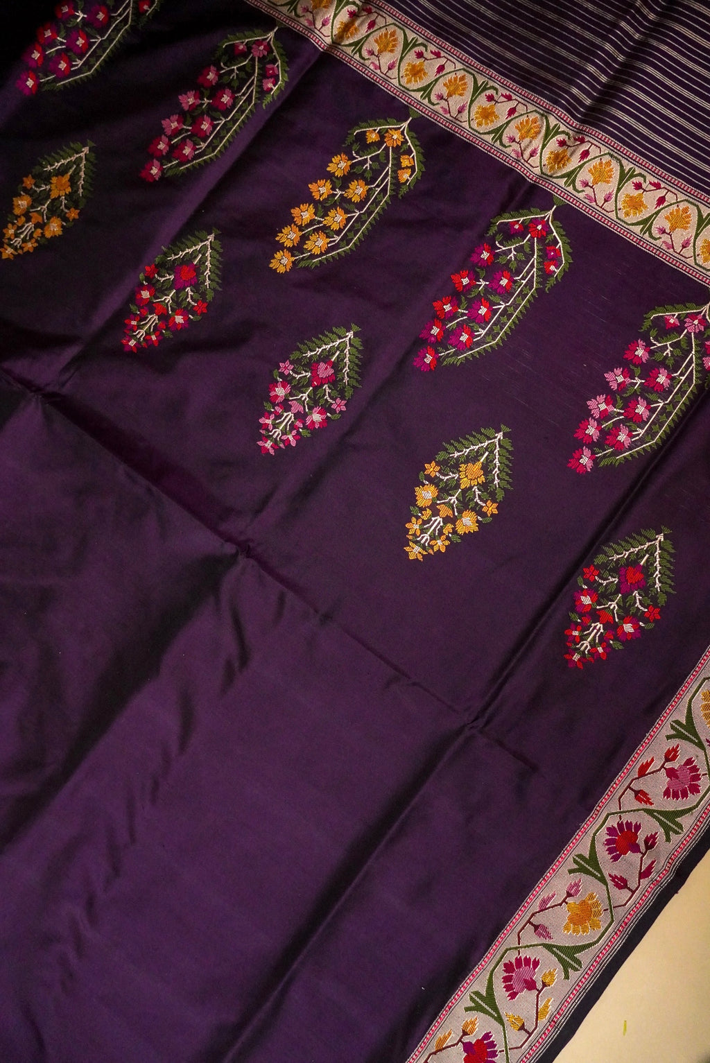 Handwoven Dark Purple Banarasi Katan Silk Saree