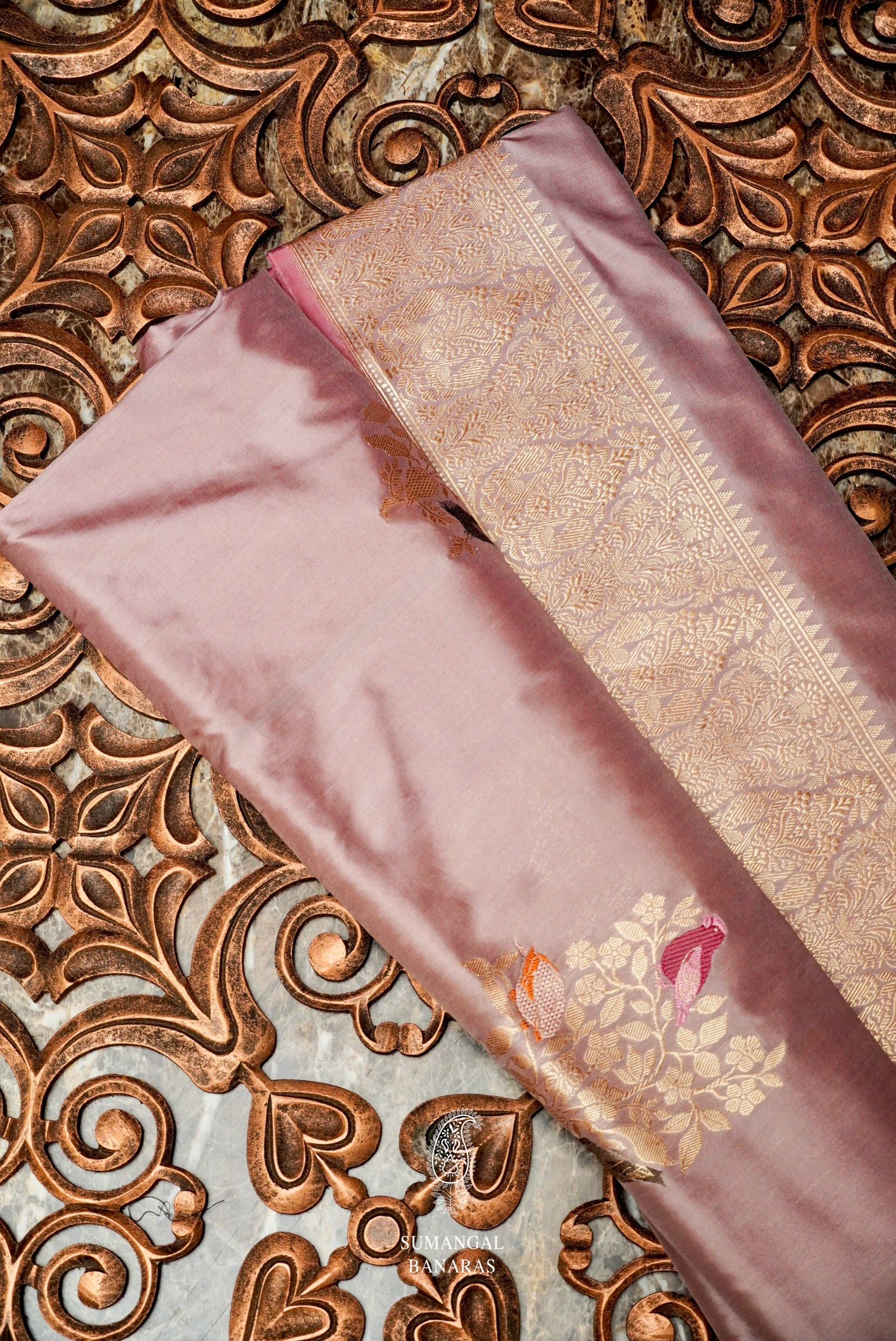 ZARKASHI; Handwoven Pink and Orange Banarasi Katan Silk Saree – Kashisilks