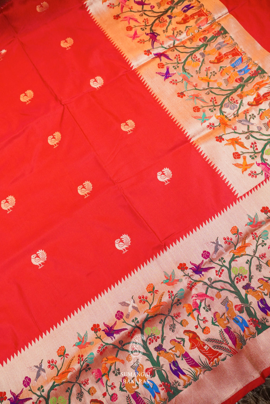 Handwoven Red Banarasi Paithani Katan Silk Saree