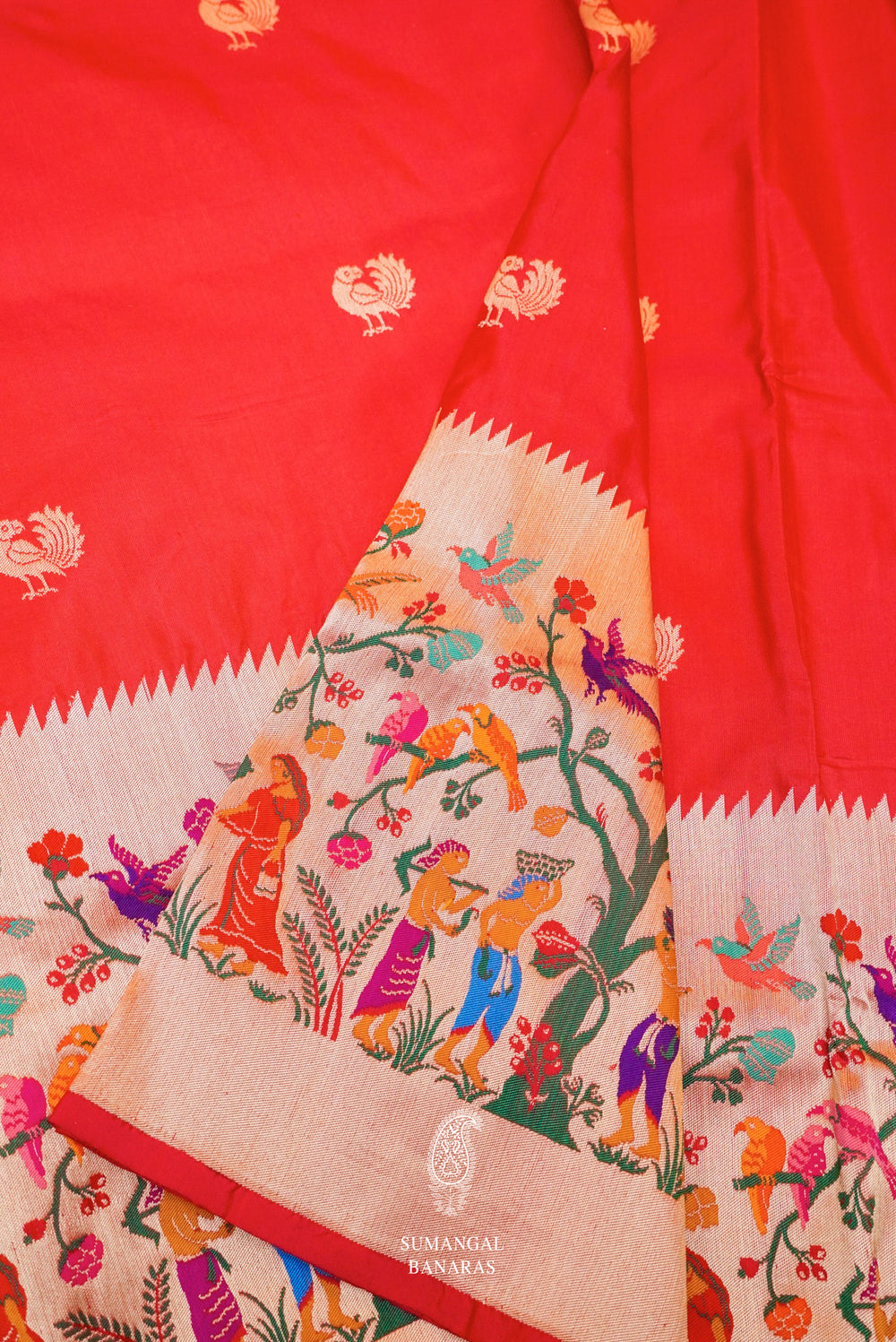 Handwoven Red Banarasi Paithani Katan Silk Saree