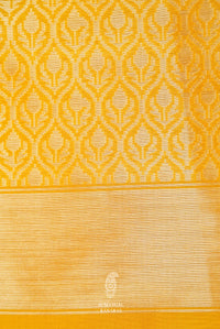 Handwoven Shikargah Mustard Banarasi Katan Silk Saree