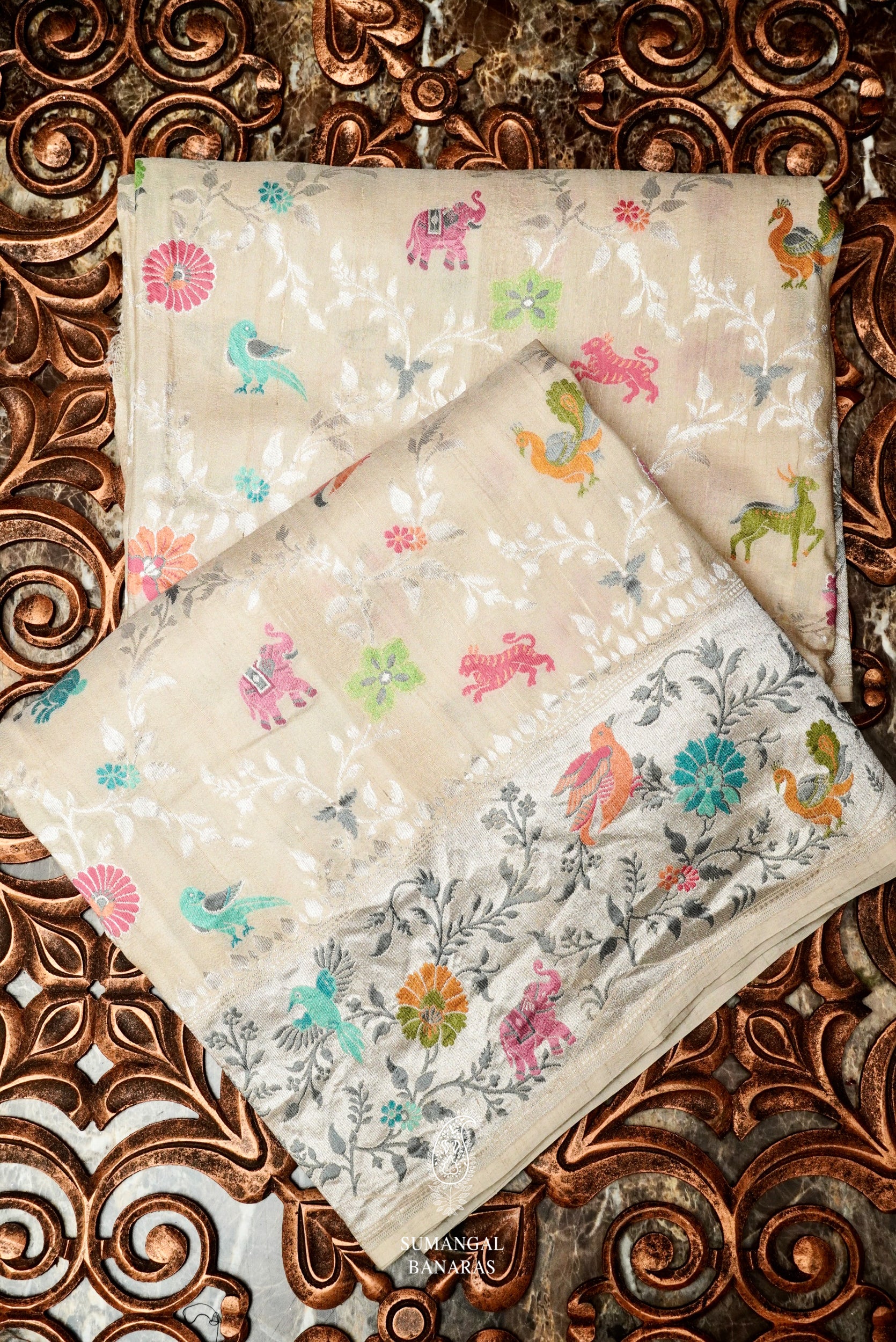 SF-Off White Soft Lichi Silk saree